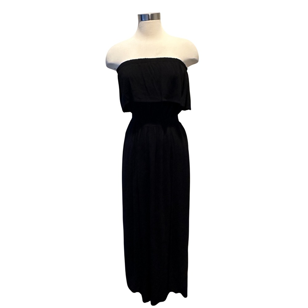 Bobi Los Angeles Strapless Maxi Dress Womens XS Black Open Side Slit Resort Chic